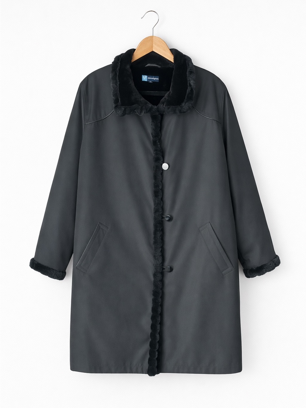 5/$25 Penningtons Warm Black Mid-Season Coat with Faux Fur Lining Size 18